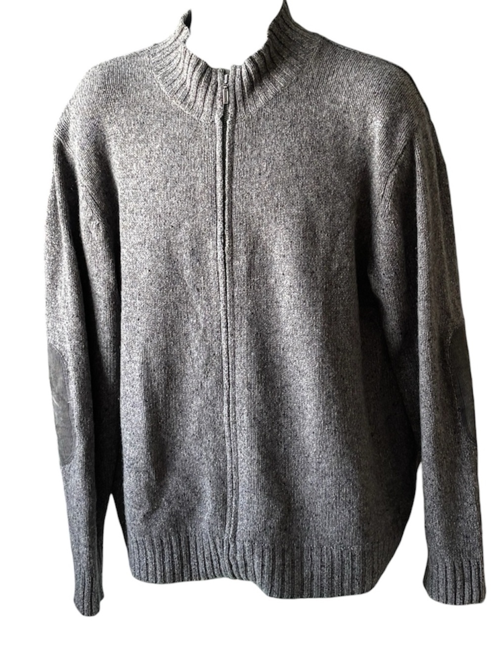 L.L. Bean Cashmere Wool Full Zip Sweater Heather Grey XL Elbow Patches